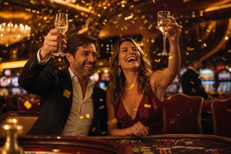 Goldene Geschenkbox voller Casino-Chips und Münzen