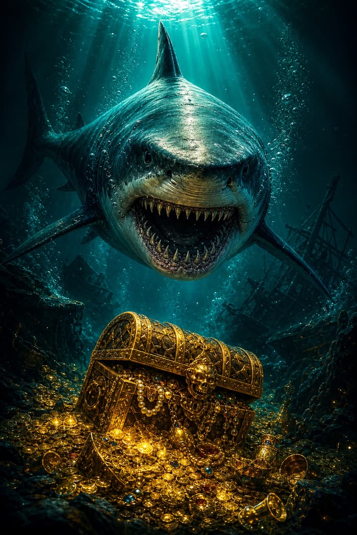 Illustriertes Cover-Motiv mit Tiefsee-Hai zum Slot Razor Shark